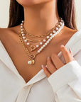 Vintage Pearl & Gold Snake Chain Necklace Set | Gold