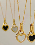 Black and White Heart Pendant Necklace in Gold
