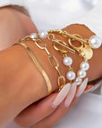Chic Gold 4-Piece Bracelet Set – Snake, Pearls & Links | Gold