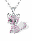 Silver Baby Kittens and Coloured Zirconia Necklace