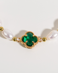 Emerald Cloverleaf Pearl Bracelet