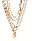 Vintage Pearl & Gold Snake Chain Necklace Set | Gold