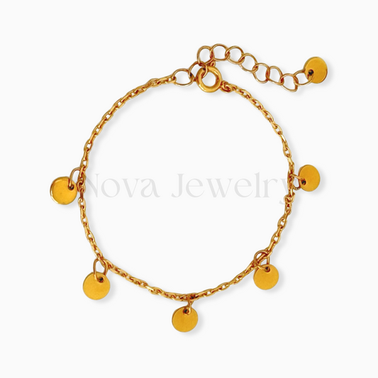 Round Dangle Disc 18K Gold Plated Stainless Steel Bracelet