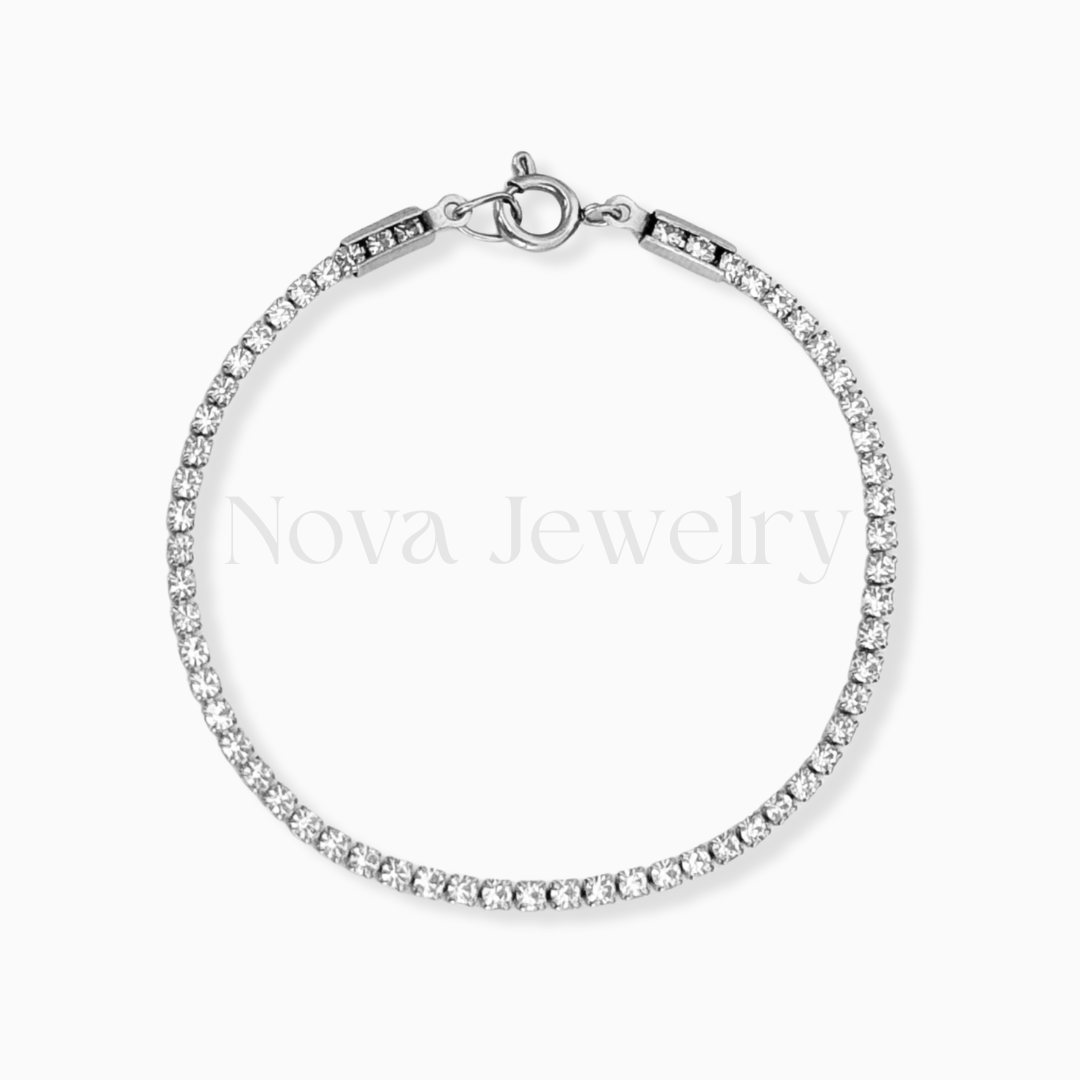 Cubic Zirconia Silver Stainless Steel Tennis Bracelet