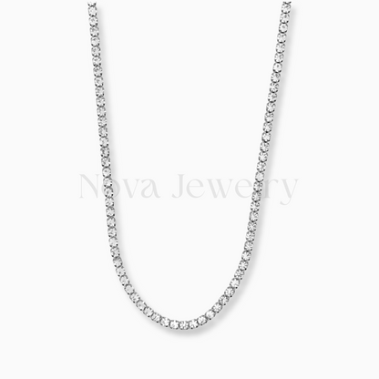 Cubic Zirconia Silver Stainless Steel Tennis Necklace