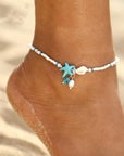 Star and Shell Anklet Bracelet with Natural Stones
