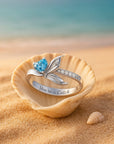 Adjustable Opal Tail Heart Silver Ring