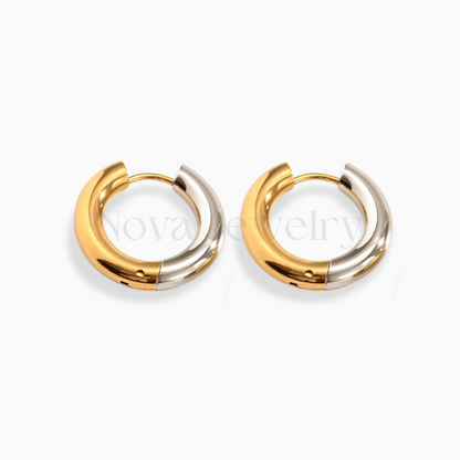 Mixed Metal 18K Gold Plated Stainless Steel Huggie Hoop Earrings