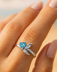 Adjustable Opal Tail Heart Silver Ring