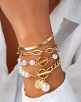 Chic Gold 4-Piece Bracelet Set – Snake, Pearls & Links | Gold