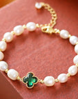 Emerald Cloverleaf Pearl Bracelet