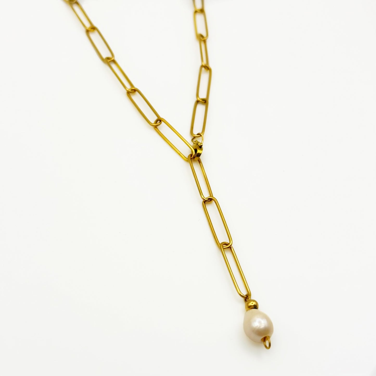 Pearl Link Chain 18K Gold Plated Stainless Steel Necklace