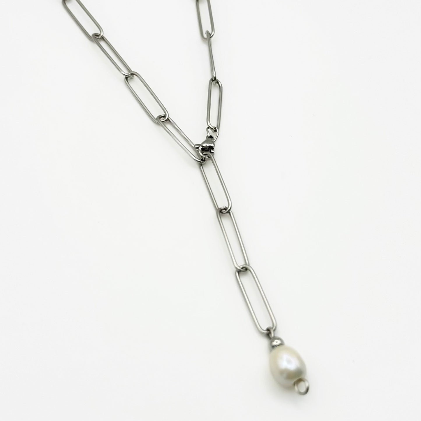 Pearl Silver Link Chain Stainless Steel Necklace