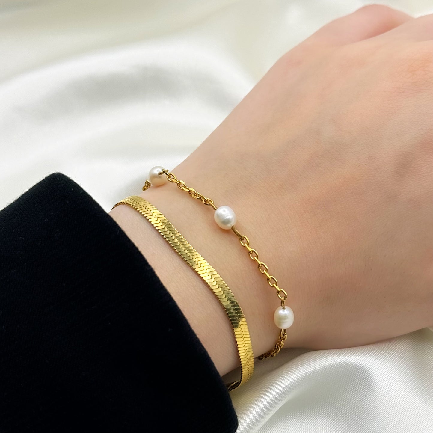 Pearl Chain 18K Gold Plated Stainless Steel Bracelet