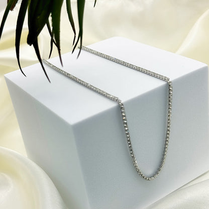 Cubic Zirconia Silver Stainless Steel Tennis Necklace