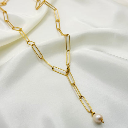 Pearl Link Chain 18K Gold Plated Stainless Steel Necklace