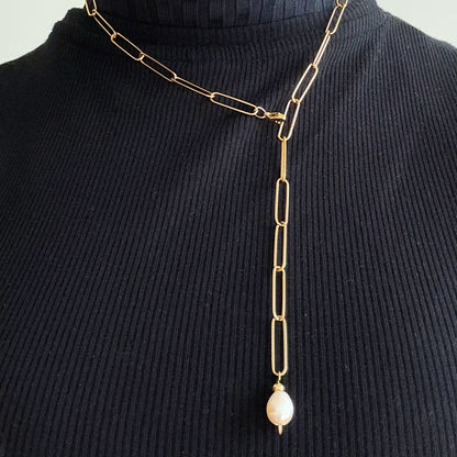 Pearl Link Chain 18K Gold Plated Stainless Steel Necklace