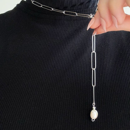 Pearl Silver Link Chain Stainless Steel Necklace