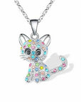 Silver Baby Kittens and Coloured Zirconia Necklace