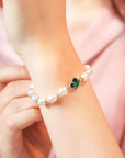 Emerald Cloverleaf Pearl Bracelet